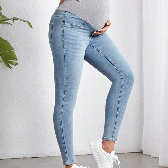 Light Wash Casual Womens Maternity  High Waist Skinny Jeans - Picture 1 of 5